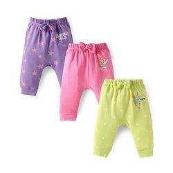 Babyhug Interlock Knit Full Length Diaper Leggings with Striped & Lion Print  Pack of 3 - Yellow White & Green main image 0