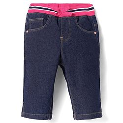 Babyhug Cotton Denim Washed Capri Ribbed Waist - Navy Blue