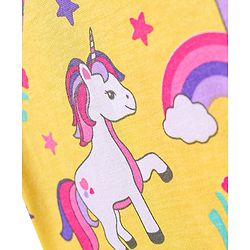 Babyhug Cotton Knit Half Sleeves Frock with Unicorn Print - Yellow