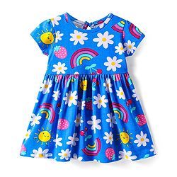 Babyhug Cotton Knit Half Sleeves Tiered Floral Printed Frock with Inner T-Shirt - Red main image 1
