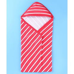 Babyhug Terry Woven Hooded Wrapper with Stripes L 79 x B 76 cm - White