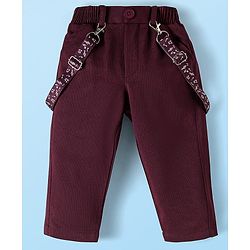 Babyhug Knit Full Sleeves Musical Printed Shirt & Trouser with Suspender Hat & Bow - Wine