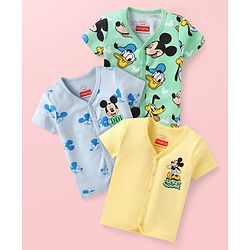 Babyhug Disney Interlock Knit Half Sleeves Jhablas with Mickey Mouse Graphics Pack of 3 - Yellow Light Green & Light Blue