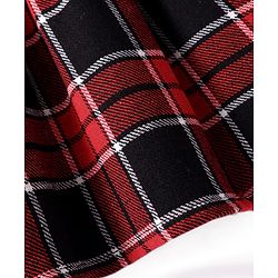 Babyhug Woven Full Sleeves Checkered Frock with Bow Applique - Dark Red