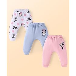 Babyhug Disney Interlock Knit Full Length Diaper Leggings with Minnie Mouse Graphics Pack of 3- Pink White & Light Blue