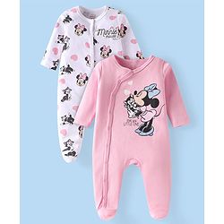 Babyhug Disney Interlock Knit Full Sleeves Sleep Suits With Minnie Mouse Graphics Pack of 2 - White & Yellow main image 1