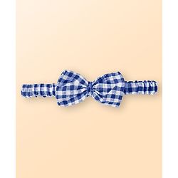 Babyhug Woven Puffed Sleeves Check Frock with Bloomer and Hair Band - Navy Blue