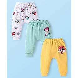 Babyhug Disney Interlock Knit Full Length Diaper Leggings with Minnie Mouse Graphics Pack of 3- Yellow Green & White