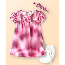 Babyhug 100% Cotton Woven Sleeveless Frock With Bloomer & Headband Floral Pint- Pink main image 0