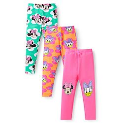 Babyhug Disney Lycra Knit Full Length Minnie Mouse Printed Leggings Pack of 3 - Pink Orange & Green