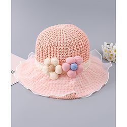 Babyhug Free Size Bucket Hat With Floral Applique - Pink