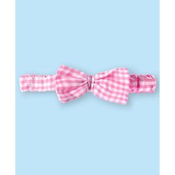 Babyhug Woven Puffed Sleeves Check Frock with Bloomer and Hair Band - Pink