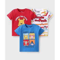 Babyhug Disney Single Jersey Knit Half Sleeve T-shirt With Winnie & Friends Graphic Pack Of 3 - Red Blue & White