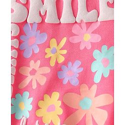 Babyhug Terry Knit Full Sleeves Top & Solid Denim Jeans Set With Floral Print & Frill Detailing - Pink & Blue