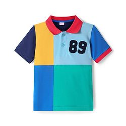 Babyhug Cotton Knit Half Sleeves Cut & Sew Polo T-Shirt With Embroidery Detailing - Blue & Light Blue