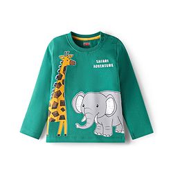 Babyhug Cotton Knit Full Sleeves T-Shirt with Animal Graphics - Mint Green