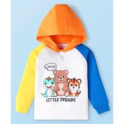 Babyhug Cotton Knit Full Raglan Sleeves Hooded T-Shirt with Animal Print - White