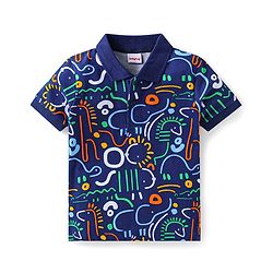 Babyhug Cotton Knit Half Sleeves Printed Polo T-Shirt - Navy Blue
