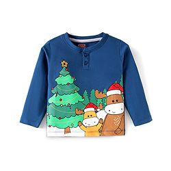Babyhug Cotton Knit Full Sleeves T-Shirt With Animal Print - Navy Blue