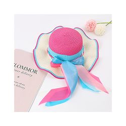 Babyhug Free Size Straw Hat With Bow Applique - Fuchsia