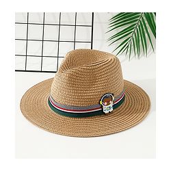 Babyhug Free Size Straw Hat With Teddy Bear Applique - Brown