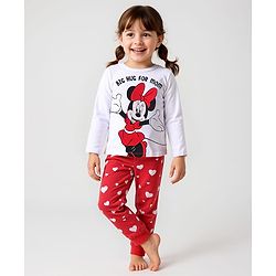 Babyhug Disney Single Jersey Knit Full Sleeves Night Suit with Minnie Mouse Graphics - Red & White