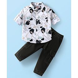 Babyhug Cotton Woven Full Sleeves Abstrack Print Shirt & Joggers Set - White & Black