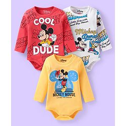 Babyhug Disney Interlock Knit Full Sleeves Onesies With Mickey Mouse Graphics Pack of 3 - Yellow Red & White