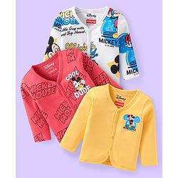 Babyhug Disney Interlock Knit Full Sleeves Jhablas with Mickey Mouse Graphics Pack of 3 - White Red & Yellow