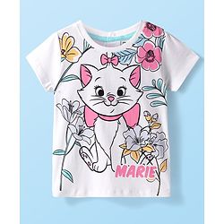 Babyhug Disney Single Jersey Knit Half Sleeves T-Shirt With Marie Graphic - White