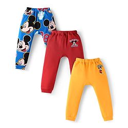 Babyhug Disney Interlock Knit Diaper Leggings with The Mickey Mouse Graphics Pack of 3- Yellow Red & Blue