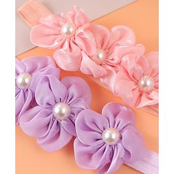Babyhug Free Size Headbands With Floral Applique & Pearl Detailing - Purple & Pink