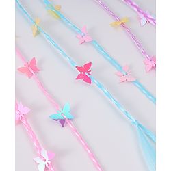 Babyhug Braided Hair Clip Extensions With Butterfly Applique Free Size Pack of 6 - Pink Blue Purple