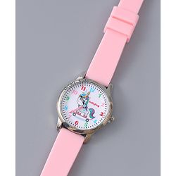 Babyhug Analog Watch Unicorn Print With Beaded Bracelet Set - Pink