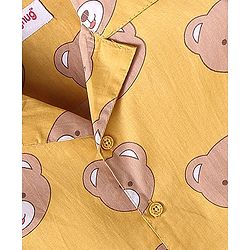Babyhug Cotton Knit Full Sleeves Night Suit With Teddy Bear Print - Yellow