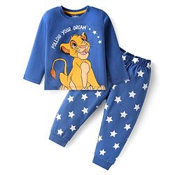 Babyhug Disney Full Sleeves Nightsuit Set With Simba Graphics - Blue