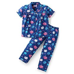 Babyhug Cotton Knit Half Sleeves Night Suit with Dino Print - Blue main image 0