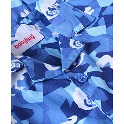 Babyhug Cotton Woven Full Sleeves Front Open Collar Neck Night Suit with Dino Print - Blue