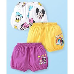 Babyhug Disney Lycra Knit Bloomers With Minnie & Friends Graphics Pack of 3 - White Yellow & Purple