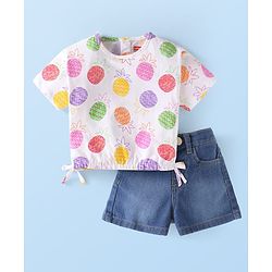 Babyhug Single Jersey Knit Half Sleeves T-Shirt & Shorts Set with Tropical Theme Print & Suspender - Limegreen main image 0