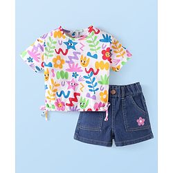 Babyhug Single Jersey Knit Mid Thigh Length Shorts With Text Print - Orange