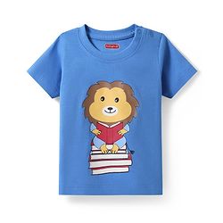 Babyhug Cotton Knit Half Sleeves T-Shirt With Lion Print - Blue