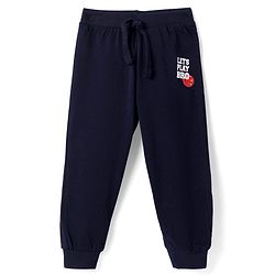 Babyhug Single Jersey Knit Full Length Lounge Pants With Sport Text Print - Navy Blue