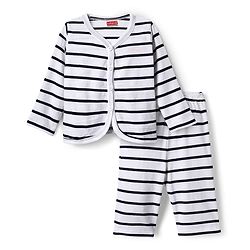 Babyhug Single Jersey Knit Full Sleeves Co-ords T-Shirt & Lounge Pant Set With Stripe - White