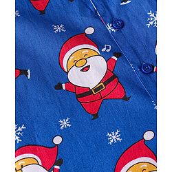 Babyhug Cotton Woven Full Sleeves Front Open Night Suit with Santa Print - Blue