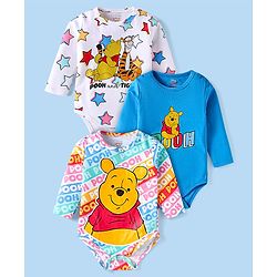 Babyhug Disney Interlock Knit Full Sleeves Onesies with Winnie the Pooh Graphics Pack of 3 - Blue & White