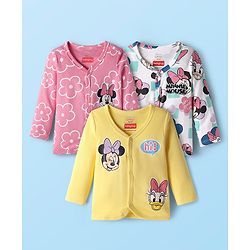 Babyhug Disney Interlock Knit Full Sleeves Jhablas With Minnie Mouse Graphics Pack Of 3 - Yellow Pink & White