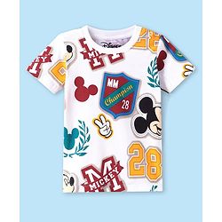 Babyhug Disney Single Jersey Knit Half Sleeves T-Shirt with Mickey Mouse Print - White