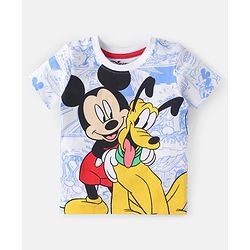 Babyhug Disney Single Jersey Knit Half Sleeves T-Shirt With Mickey & Pluto Graphic - Blue & White