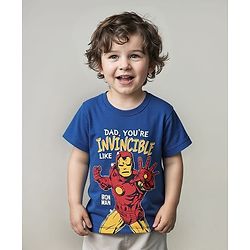 Babyhug Marvel Single Jersey Knit Half Sleeve T-Shirt With Iron Man Graphic - Blue